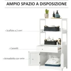 Kleankin Mobile Bagno Con Mensole, Armadietto E Cassetto In Legno, Bianco, 60x33x122.5cm -Villeroyit Negozio 33205399 5