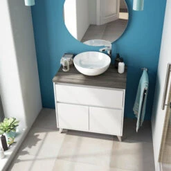 Mobile Bagno 80 Cm Con Lavabo Da Appoggio In Ceramica Con 2 Ante E Cassettone BIANCO + ROVERE 305732BO -Villeroyit Negozio 33557746 5