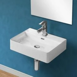 Lavabo Sospeso Rettangolare 50x42 Cm In Ceramica Bianco Lucido