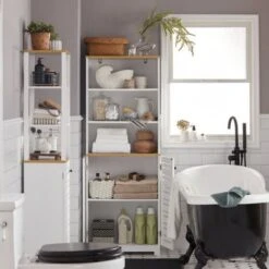 SoBuy Mobile Bagno Mobile Cucina Mobile Studio Armadio Alto Colonna Scaffale BZR44-W -Villeroyit Negozio 36910242 4