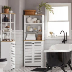 SoBuy Mobile Bagno Mobile Cucina Mobile Studio Armadio Alto Colonna Scaffale BZR44-W -Villeroyit Negozio 36910242 5