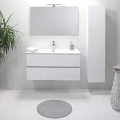 Villeroyit Negozio 39 Arche Mobile Bagno Con Lavabo 100 Cm Sospeso Bianco Con Colonna Specchio E Lampada