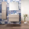 Arche Mobile Bagno Sospeso 80 Cm Rovere Completo Di Colonna Lavabo Specchio E Lampada -Villeroyit Negozio 37544064 1