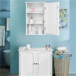 Yaheetech Mobile Da Bagno Mobiletto Pensile Da Parete Multiuso Armadietto Sospeso Mobile Da Muro Salvaspazio Bianco -Villeroyit Negozio 39178835 4