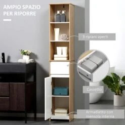 Kleankin Scaffale Bagno Con Ripiani Salvaspazio In Legno - Bianco -Villeroyit Negozio 39507177 4