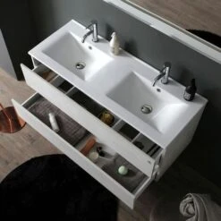 MOBILE BAGNO 120 CM CON 2 CASSETTI PROMENADE DOPPIO LAVABO LUCE A LED BERLIN -Villeroyit Negozio 3994223 4