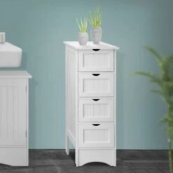 Cassettiera Verticale Mobiletto Terra 4 Cassetti Bagno Cucina Salotto 30x81x30cm