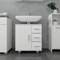 Armadietto Sottolavabo Mobile Bagno 3 Cassetti E Anta 60x60,8x33 Cm MDF Bianco