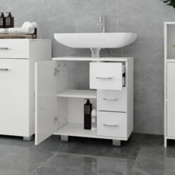 Armadietto Sottolavabo Mobile Bagno 3 Cassetti E Anta 60x60,8x33 Cm MDF Bianco -Villeroyit Negozio 40468064 4
