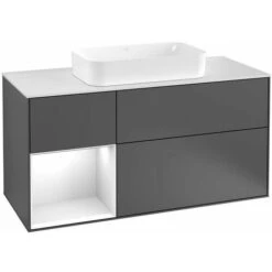 Villeroy & Boch Finion, Mobili Lavabo, 1200 X 603 X 501 Mm, Angolare, Con Scaffale (illuminato), Modello Sospeso, In Legno, Lavabo Centrale, Illuminazione LED, 1x LED / 2,3W, Da 2700 K A 6480 K, Laccato Opaco Bianco