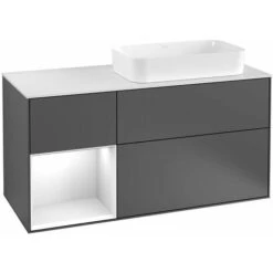 Villeroy & Boch Finion, Mobili Lavabo, 1200 X 603 X 501 Mm, Angolare, Con Scaffale (illuminato), Modello Sospeso, In Legno, Lavabo A Destra, Illuminazione LED, 1x LED / 2,3W, 2x LED / 4,2W, 2700 K A 6480 K, Laccato O