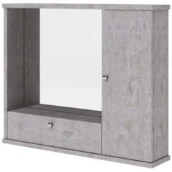 Mobile Bagno Cemento Con Specchio E Luce, Pensile Bagno