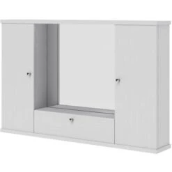 Mobile Bagno Bianco Frassinato 2 Ante, Con Specchio E