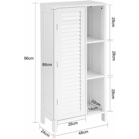 SoBuy Mobiletto Bagno Armadietto Bagno Mobile Bagno Con Anta Lamellare Comò Mobile Contenitore Bianco L48xP24xA96cm, BZR39-W 4 SoBuy Mobiletto Bagno Armadietto Bagno Mobile Bagno Con Anta Lamellare Comò Mobile Contenitore Bianco L48xP24xA96cm, BZR39-W - immagine 2