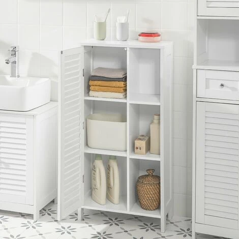 SoBuy Mobiletto Bagno Armadietto Bagno Mobile Bagno Con Anta Lamellare Comò Mobile Contenitore Bianco L48xP24xA96cm, BZR39-W 6 SoBuy Mobiletto Bagno Armadietto Bagno Mobile Bagno Con Anta Lamellare Comò Mobile Contenitore Bianco L48xP24xA96cm, BZR39-W - immagine 4
