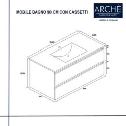 Arche Mobile Bagno 90 Cm Teak Sospeso 2 Cassetti Lavabo E Specchio -Villeroyit Negozio 49468031 5