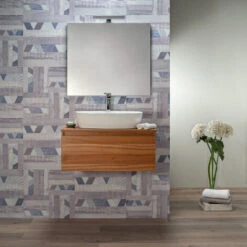 Arche Mobile Bagno Teak 80 Cm Sospeso Con Cassetto Per Lavabo Da Appoggio