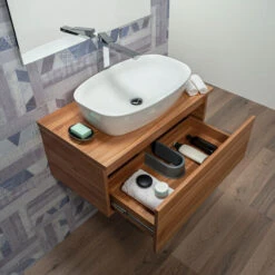 Arche Mobile Bagno Teak 80 Cm Sospeso Con Cassetto Per Lavabo Da Appoggio -Villeroyit Negozio 49468106 3