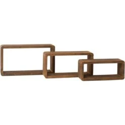 Rebecca Mobili Set 3 Mensole Parete Rettangolari Legno Scuro Design 24x41x9