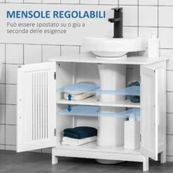 Kleankin Mobiletto Da Bagno Sottolavabo A 2 Ante In MDF Salvaspazio Con Ripiani Regolabili 60x30x60cm Bianco -Villeroyit Negozio 51030492 5