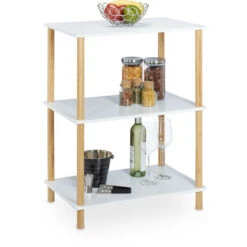 Relaxdays Scaffale A 3 Ripiani, Per Cucina, Bagno E Ingresso, HLP79x60x40 Cm, Autoportante, Bambù E MDF, Bianco/Naturale