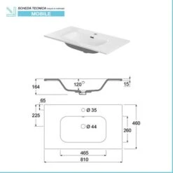 Mobiletto Bagno A Terra 80 Cm 3 Cassetti Serie Oasi Rovere Con Specchio E Lavabo -Villeroyit Negozio 53076549 4
