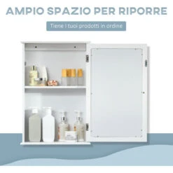 Kleankin Mobiletto Bagno Pensile Con Specchio E Anta A Chiusura Magnetica, 41x14x60cm - Bianco -Villeroyit Negozio 53517158 4