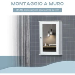 Kleankin Mobiletto Bagno Pensile Con Specchio E Anta A Chiusura Magnetica, 41x14x60cm - Bianco -Villeroyit Negozio 53517158 5