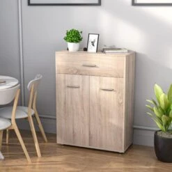 COSTWAY Armadio Del Bagno, Armadio Con 2 Ante Cassetto Grande E Ripiano Regolabile, Con Piedini Antiscivolo, Ideale Per Bagno Salone Camera Da Letto, 60 X 29 X 82 Cm (Quercia) -Villeroyit Negozio 53622964 3