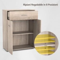 COSTWAY Armadio Del Bagno, Armadio Con 2 Ante Cassetto Grande E Ripiano Regolabile, Con Piedini Antiscivolo, Ideale Per Bagno Salone Camera Da Letto, 60 X 29 X 82 Cm (Quercia) -Villeroyit Negozio 53622964 4