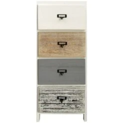 Rebecca Mobili Cassettiera 4 Cassetti Bianco Legno Beige Grigio Montato 79x30x24