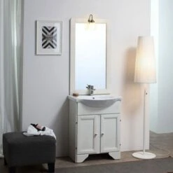 MOBILE DECAPE' BIANCO PER BAGNO CON LAVABO E LAMPADA 65 CM