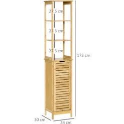 Kleankin Mobile Bagno A 3 Ripiani E 1 Credenza, Design A Doghe, MDF E Bambù, 34x30x173cm -Villeroyit Negozio 55841211 3