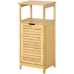 Kleankin Mobiletto Bagno Con Cesto Multiuso Per Bucato E Giocattoli, In MDF E Bambù, 40x30x86.5cm