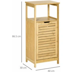 Kleankin Mobiletto Bagno Con Cesto Multiuso Per Bucato E Giocattoli, In MDF E Bambù, 40x30x86.5cm -Villeroyit Negozio 55841244 3