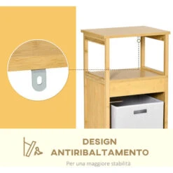 Kleankin Mobiletto Bagno Con Cesto Multiuso Per Bucato E Giocattoli, In MDF E Bambù, 40x30x86.5cm -Villeroyit Negozio 55841244 5