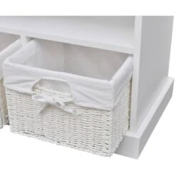 Nova Panca Con 3 Cesti Intrecciati 95x35x44 Cm In MDF Bianca -Villeroyit Negozio 56068466 4