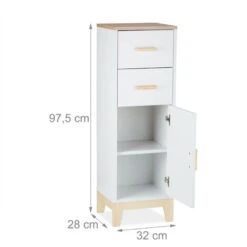 Relaxdays Mobiletto Da Bagno, 2 Cassetti, Con Anta, HLP: 97,5x32x28 Cm, Armadietto Stretto Da Terra, Da Ingresso, Bianco -Villeroyit Negozio 57026570 4