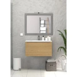 Specchio Reversibile Con Cornice Silver 90x65 Cm E Lampada Led