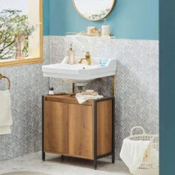 SoBuy Mobiletto Da Bagno Armadietto Sottolavabo Da Bagno Con 2 Ante A Terra In Legno BZR63-PF -Villeroyit Negozio 57678753 5