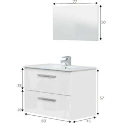 Mobile Sottolavabo, Mobiletto Per Bagno Sospeso, Armadio A 2 Cassetti E Specchio, Cm 80x45h57, Bianco Lucido -Villeroyit Negozio 58336936 3
