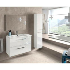 Mobile Sottolavabo, Mobiletto Per Bagno Sospeso, Armadio A 2 Cassetti E Specchio, Cm 80x45h57, Bianco Lucido -Villeroyit Negozio 58336936 4