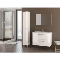 Mobile Sottolavabo, Mobiletto Per Bagno Sospeso, Armadio A 2 Cassetti E Specchio, Cm 80x45h57, Bianco Lucido -Villeroyit Negozio 58336936 5