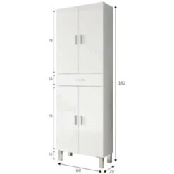 Armadio Multiuso, Mobile Per Bagno O Lavanderia A 4 Ante E 1 Cassetto, Armadio Multiuso Portascarpe, Cm 60x29h182, Bianco Lucido -Villeroyit Negozio 58337197 3