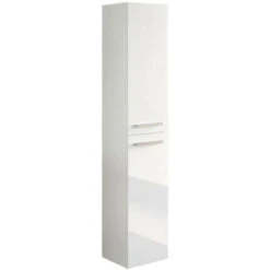 Colonna Bagno, Mobile A Colonna Per Bagno A 2 Ante, Armadio Pensile Sospeso Con 2 Ripiani, Cm 30x25h150, Bianco Lucido