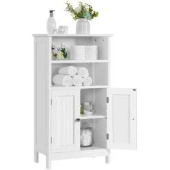 Yaheetech Armadietto Da Bagno Mobile Autoportante Mobiletto Per Bagno Con 2 Ante Ripiani Regolabili Armadio D'archivio Multiuso 93 X 50 X 30 Cm Bianco