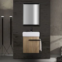 Mobiletto Bagno Compact 500 - Effetto Rovere Senza Piletta Pop-up