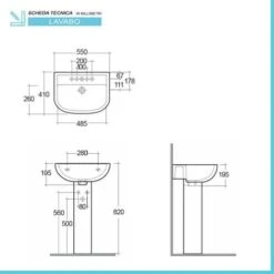 Lavabo Con Colonna 55 Cm In Ceramica Bianco Lucido Salvaspazio Monoforo -Villeroyit Negozio 59807071 3