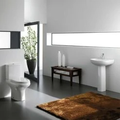 Lavabo Con Colonna 55 Cm In Ceramica Bianco Lucido Salvaspazio Monoforo -Villeroyit Negozio 59807071 4