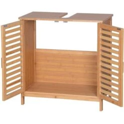 Mobile Bagno Sotto Lavabo Legno Bambu Armadietto Mobiletto 2 Ante 60x30x62 Cm -Villeroyit Negozio 59903392 3